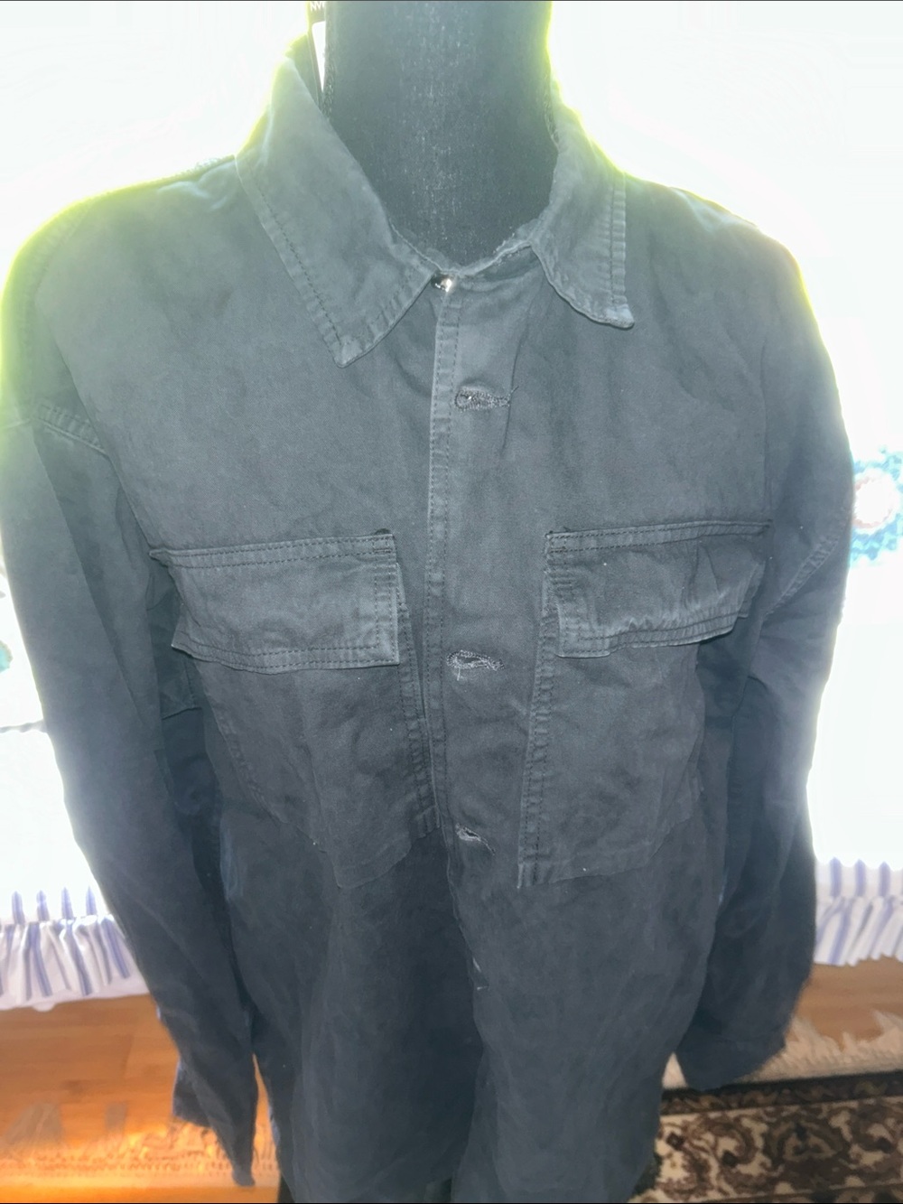 Boohoo Mens Dark Charcoal oversized heavyweight over dyed denim shirt